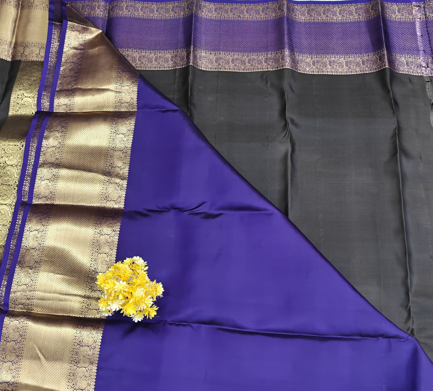 Grey Pure Silk Saree with Royal Blue Border