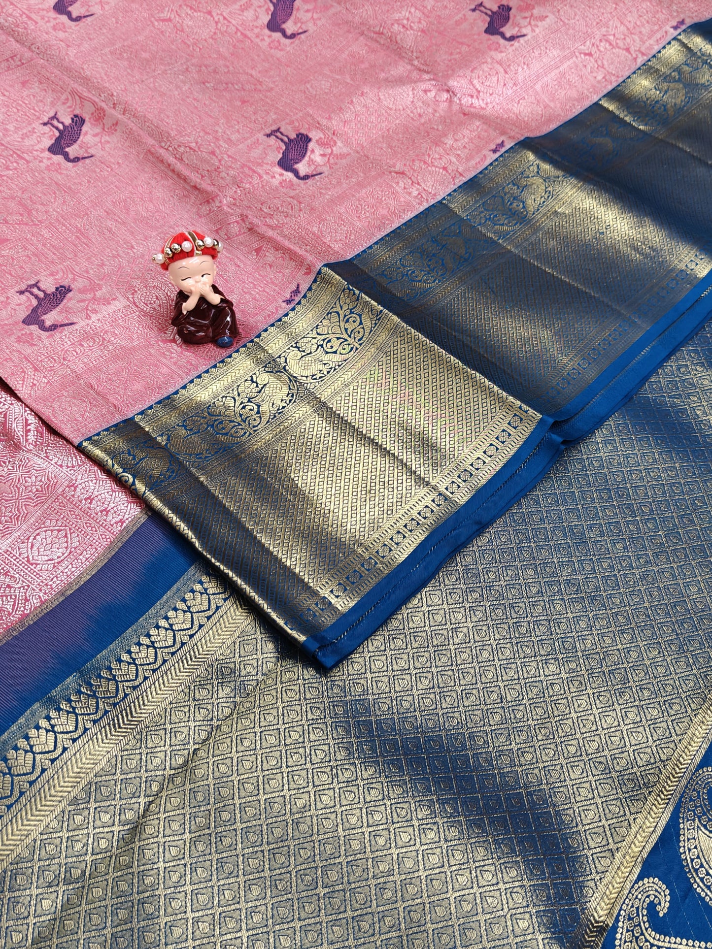 Pink Korvai Saree with Royal Blue Border