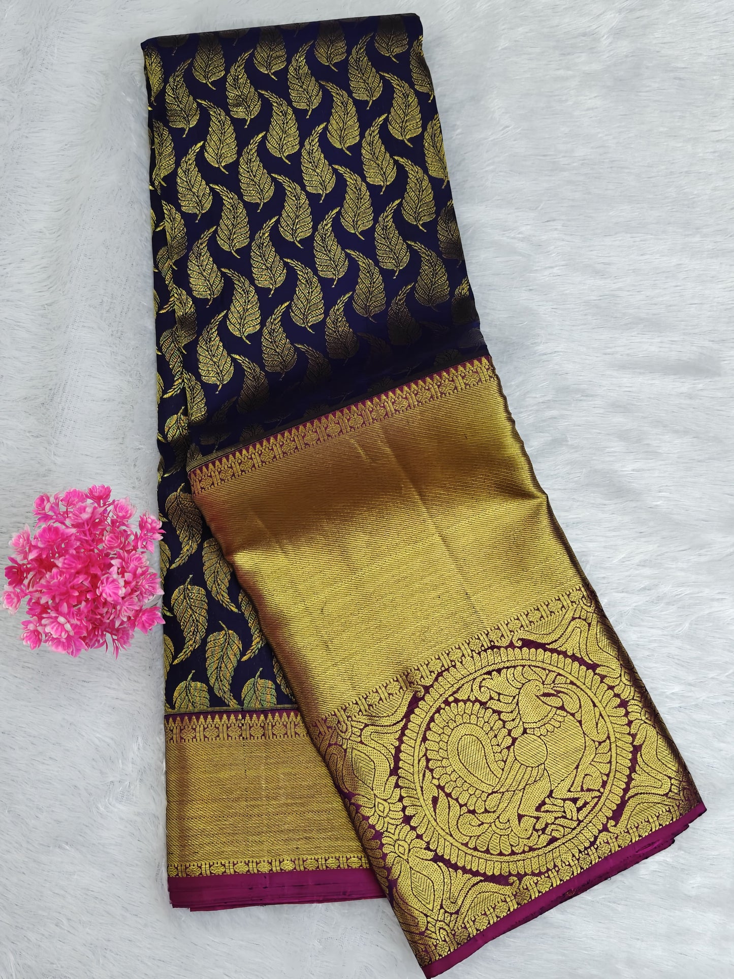 Royal Blue Pure Bridal Saree with Gold Big Border