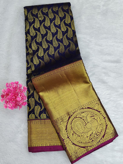 Royal Blue Pure Bridal Saree with Gold Big Border