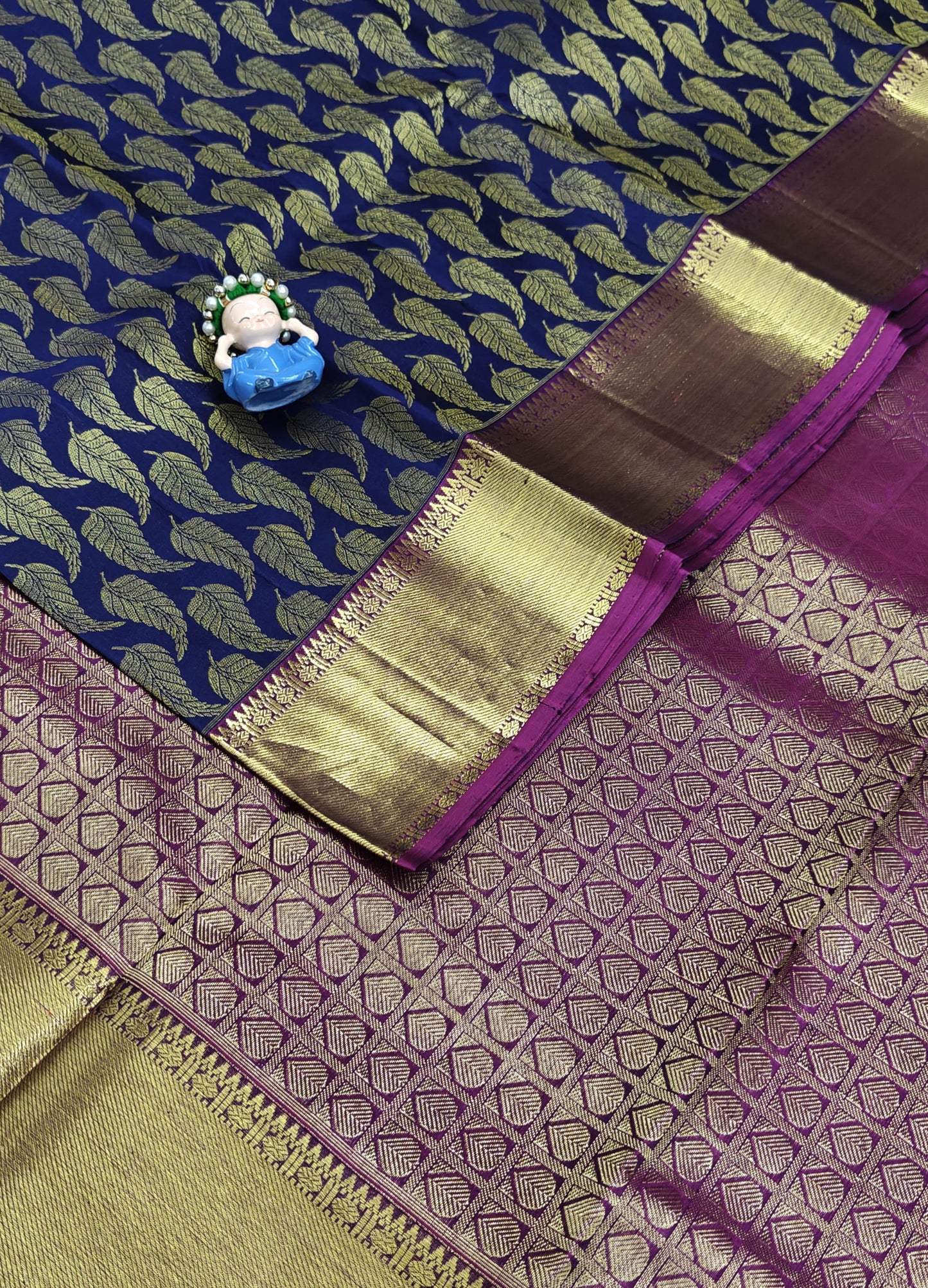 Royal Blue Pure Bridal Saree with Gold Big Border