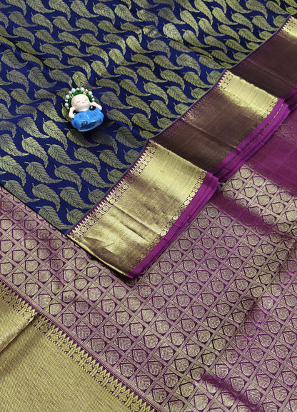 Royal Blue Pure Bridal Saree with Gold Big Border