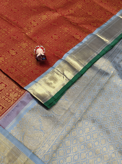 Red Korvai Saree with Gold Big Border
