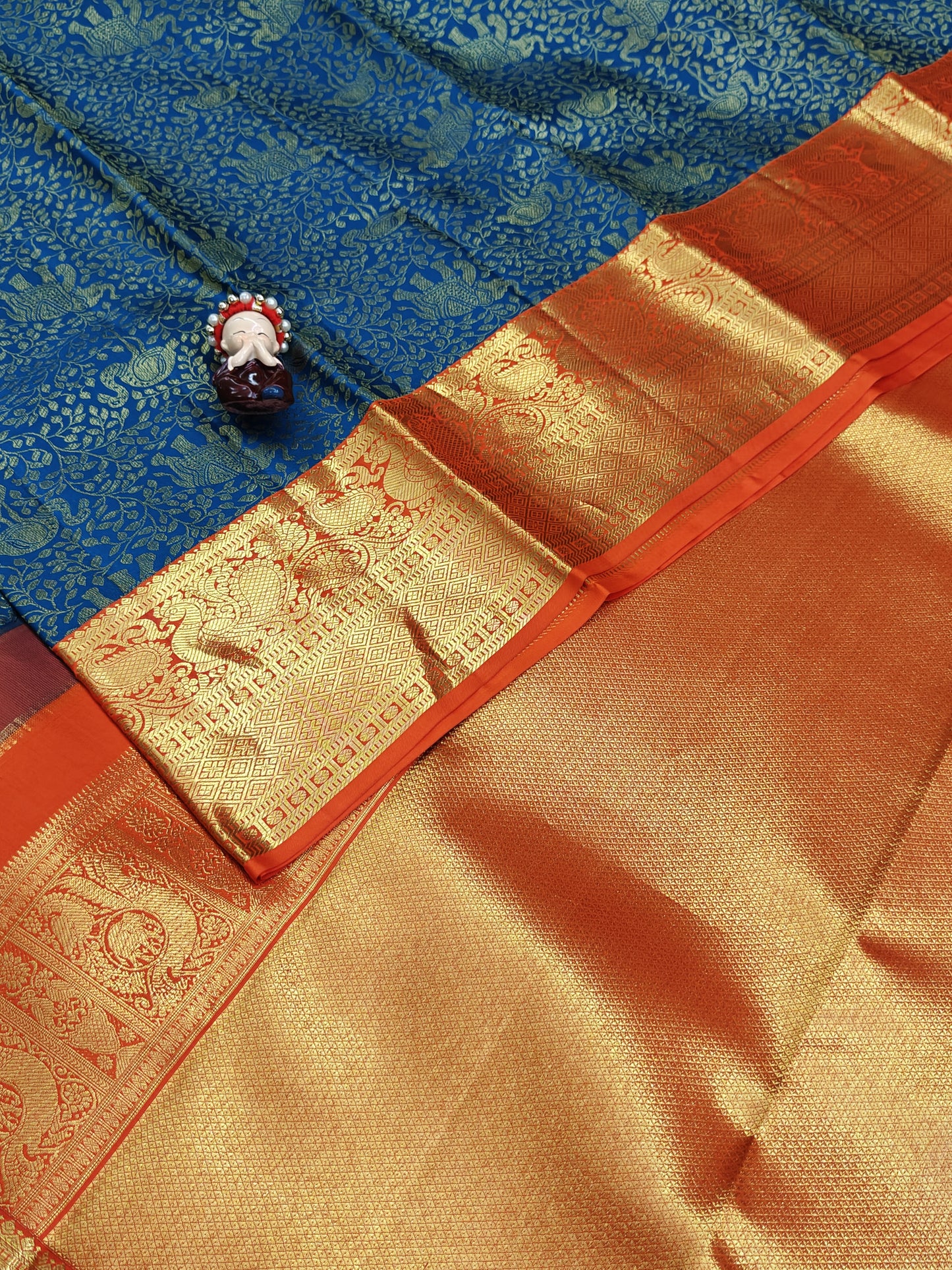 Royal Blue Korvai Saree with Orange Border