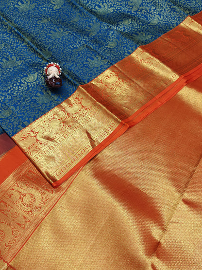 Royal Blue Korvai Saree with Orange Border