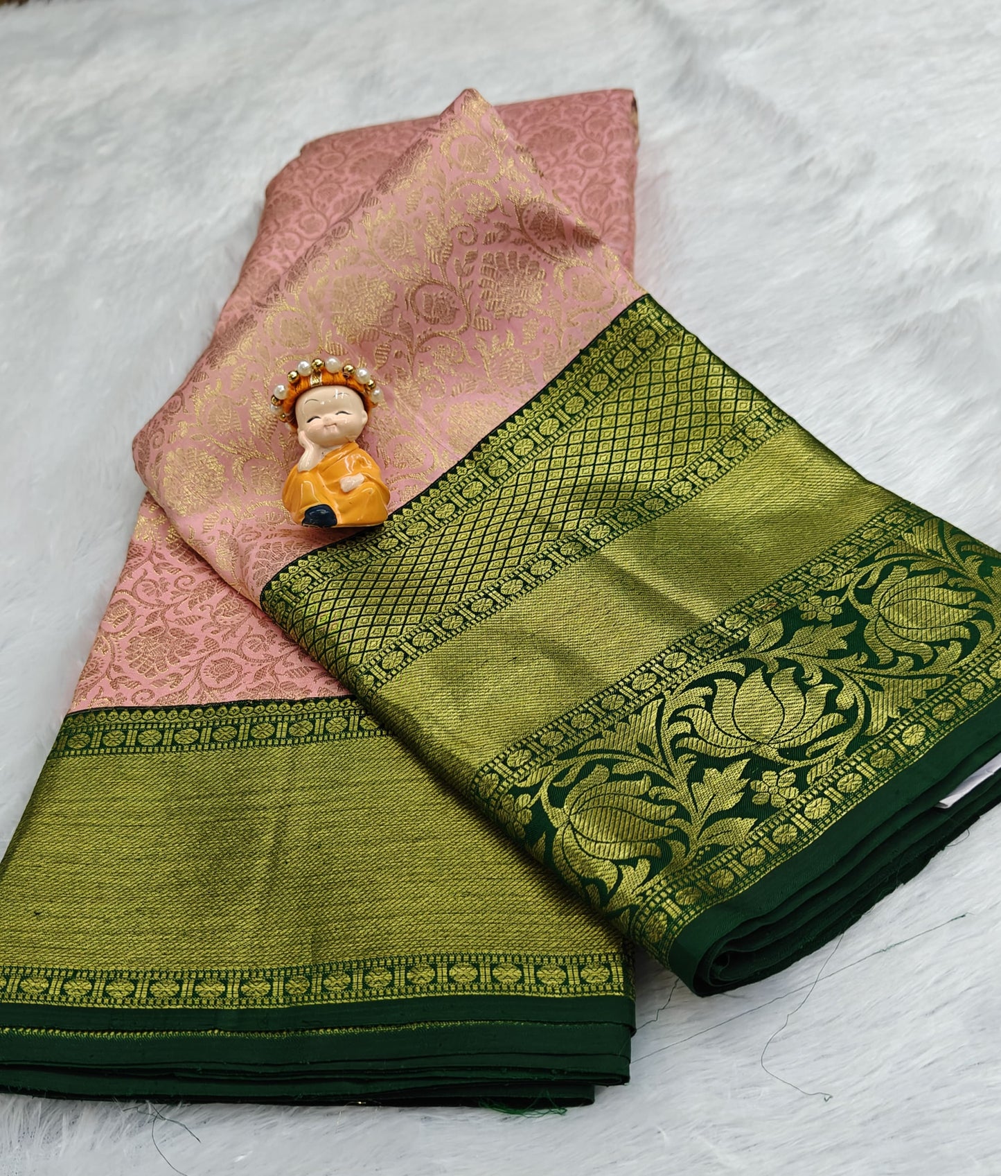 Peach Korvai Saree with Dark Green Border