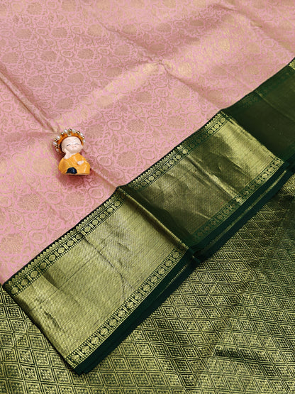 Peach Korvai Saree with Dark Green Border
