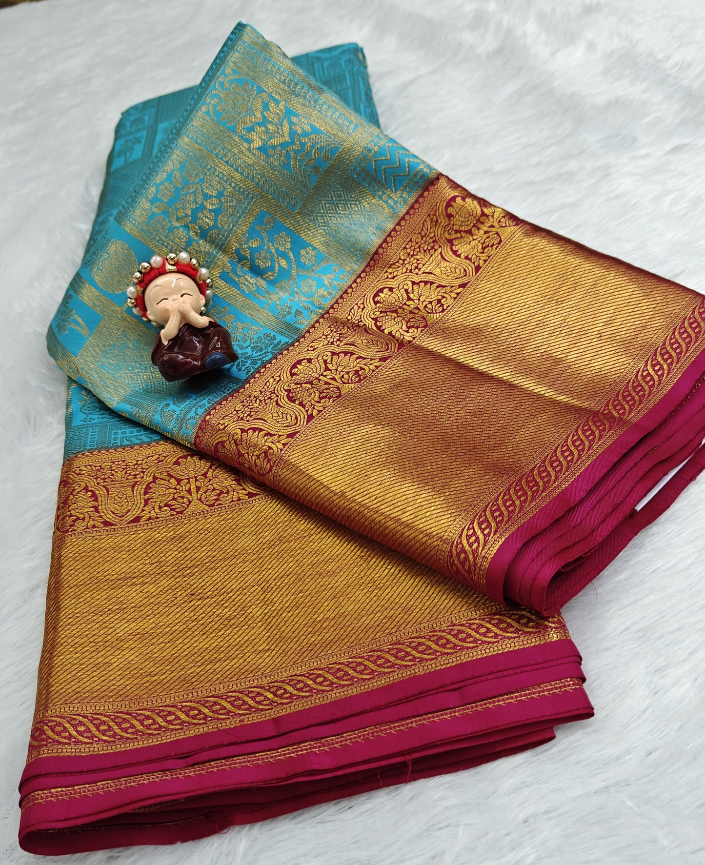 Sky Blue Pure Bridal Silk Saree with Maroon Border
