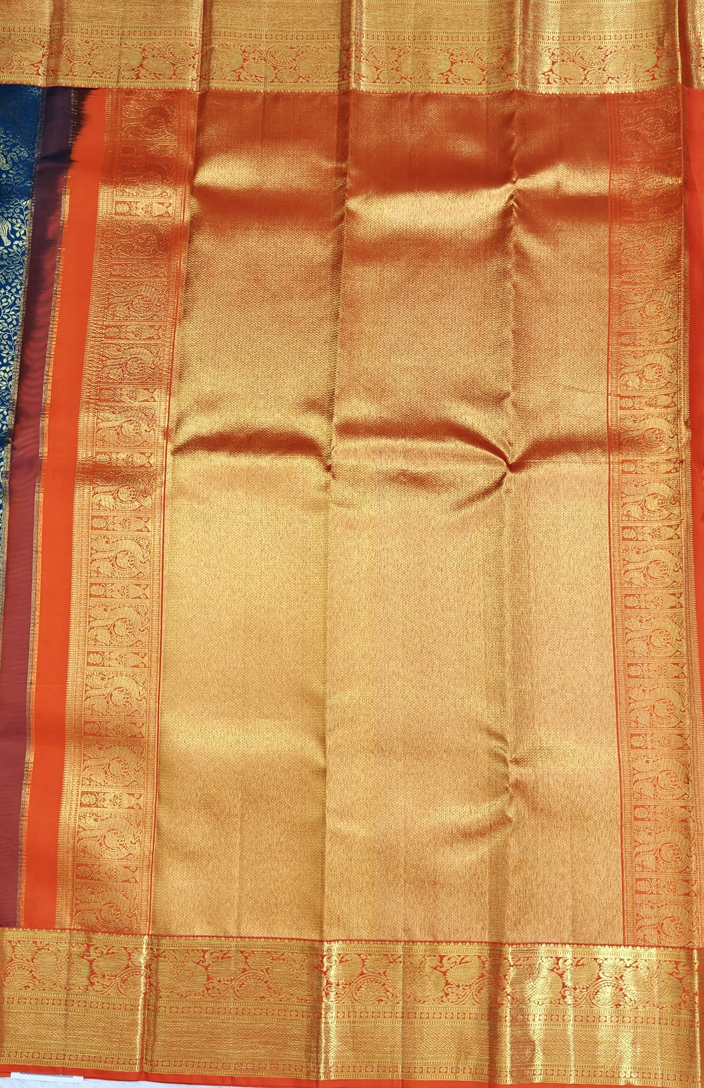 Royal Blue Korvai Saree with Orange Border