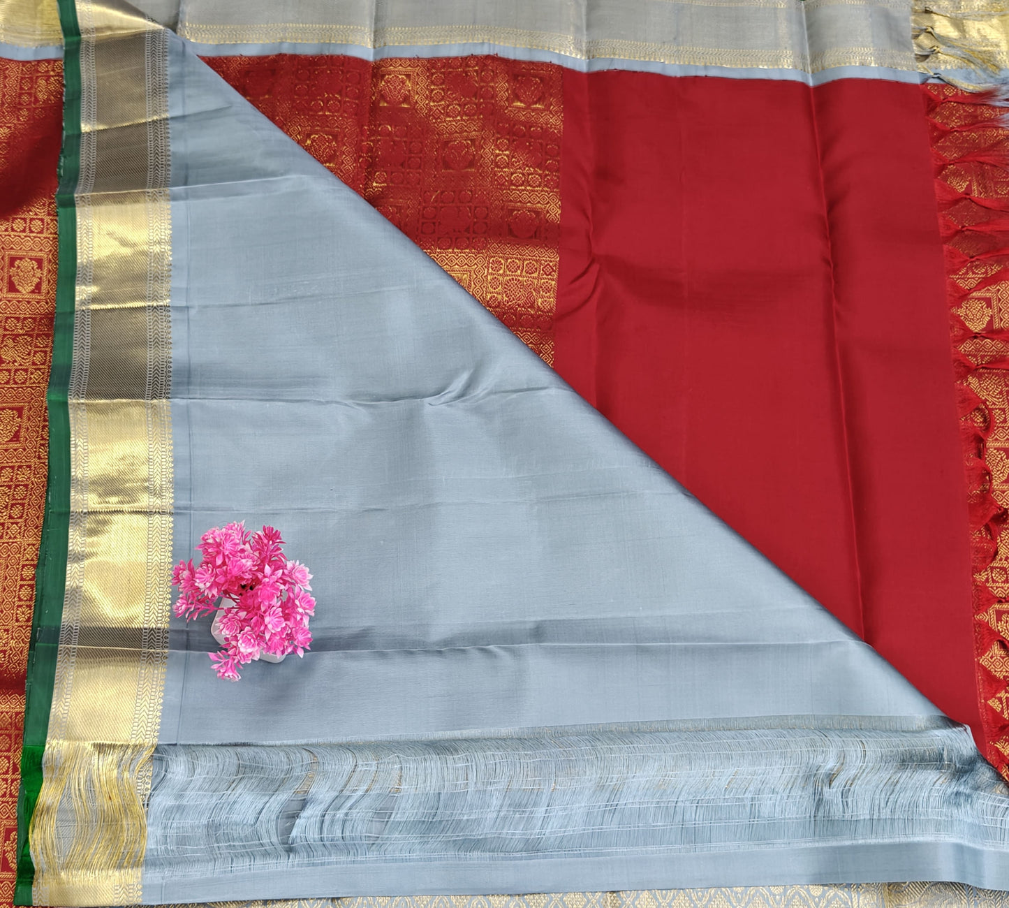 Red Korvai Saree with Gold Big Border