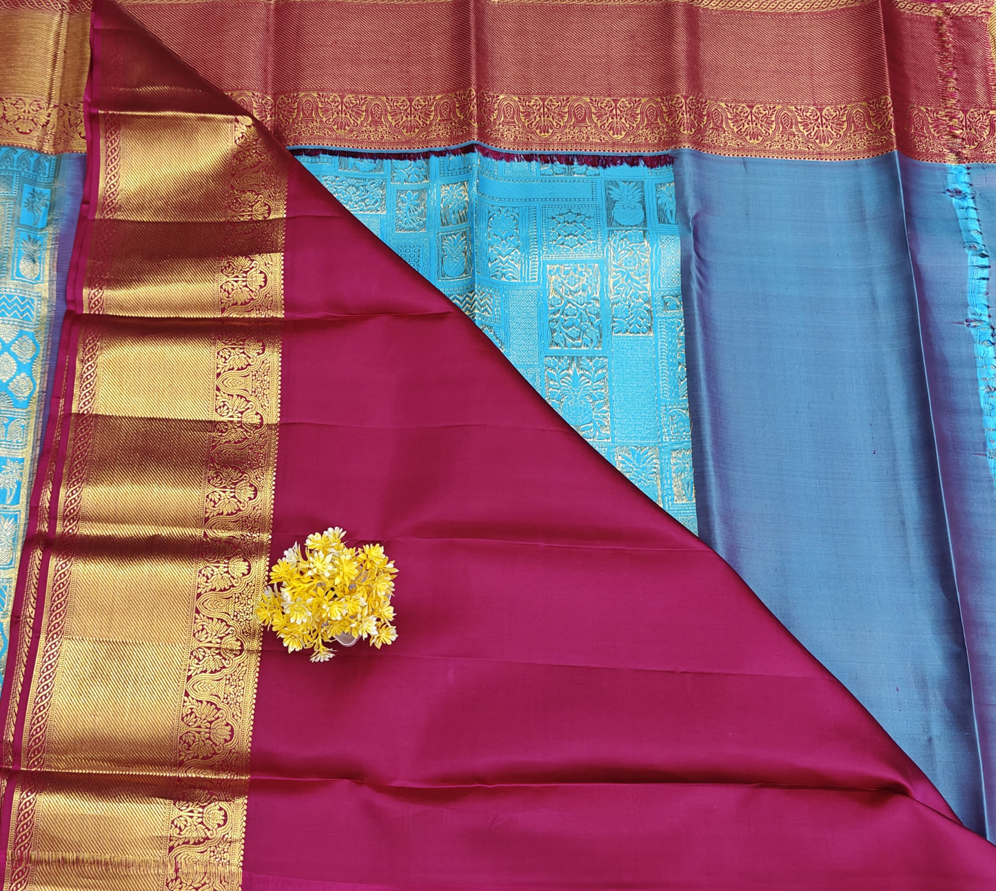 Sky Blue Pure Bridal Silk Saree with Maroon Border