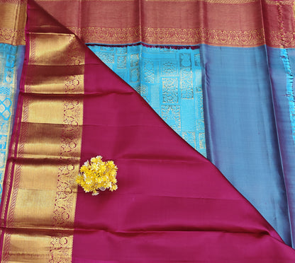 Sky Blue Pure Bridal Silk Saree with Maroon Border