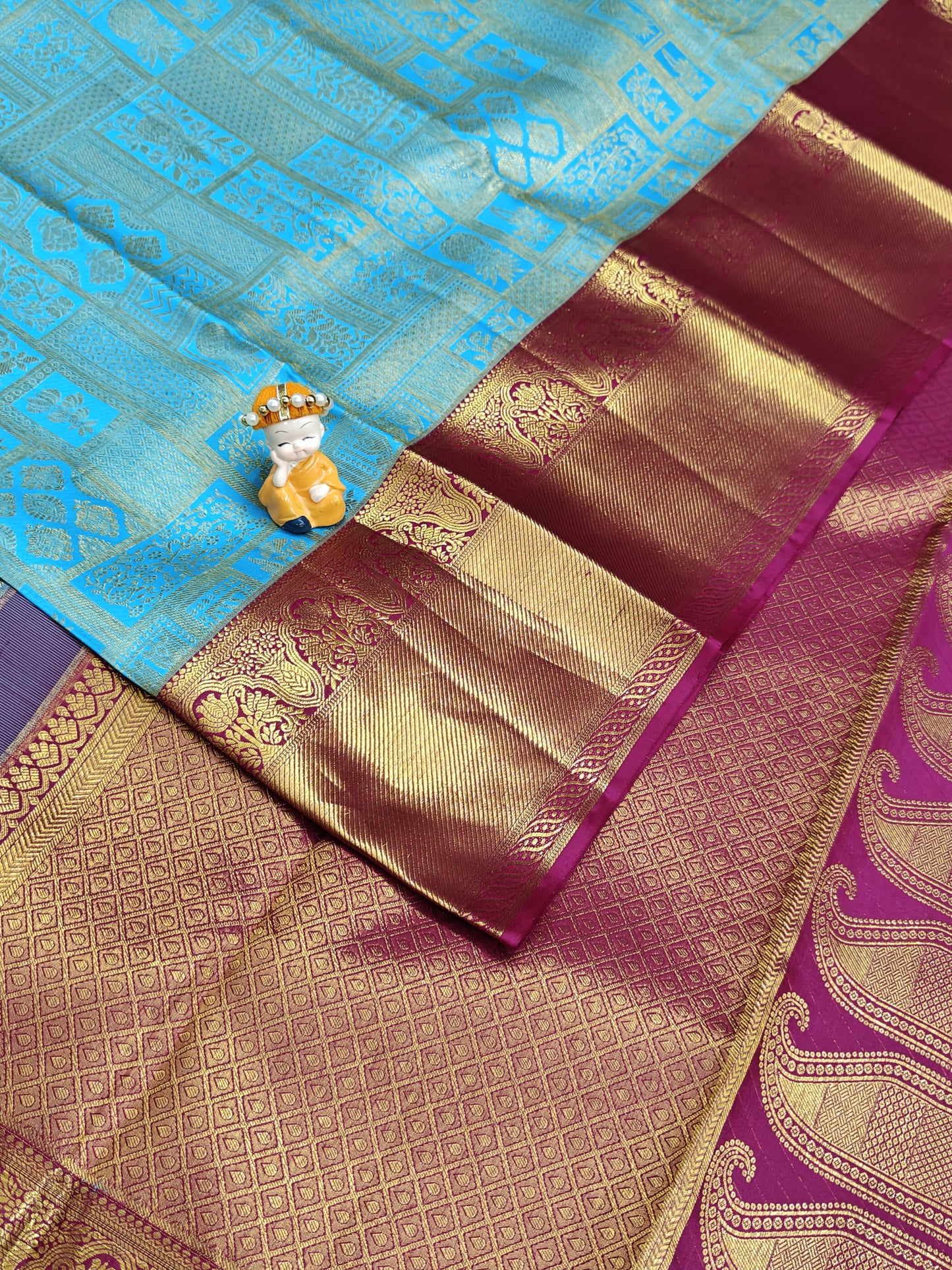 Sky Blue Pure Bridal Silk Saree with Maroon Border