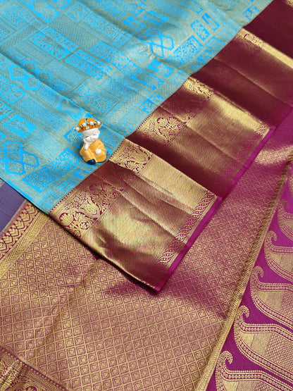 Sky Blue Pure Bridal Silk Saree with Maroon Border