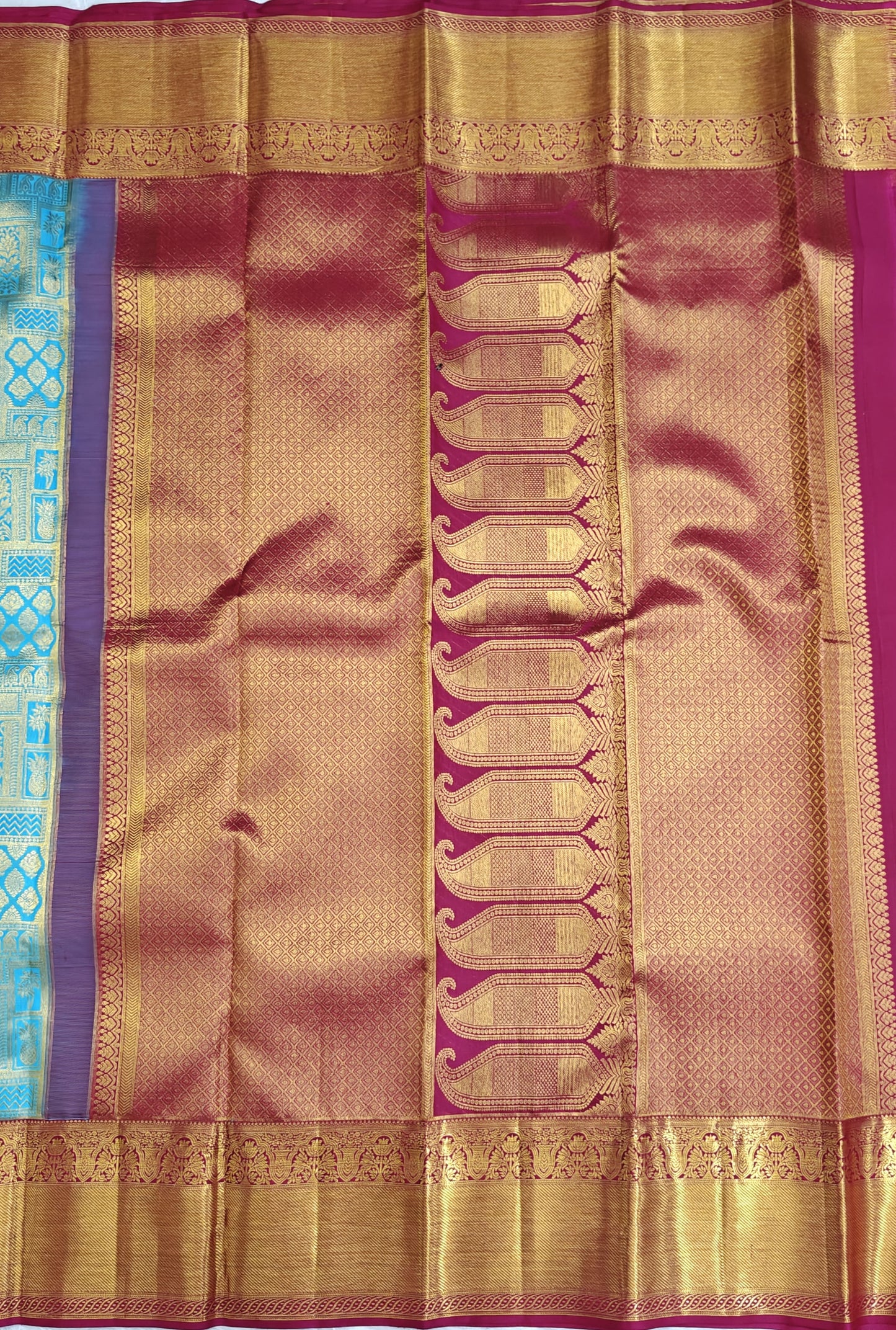 Sky Blue Pure Bridal Silk Saree with Maroon Border