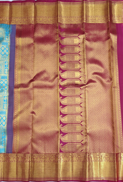 Sky Blue Pure Bridal Silk Saree with Maroon Border