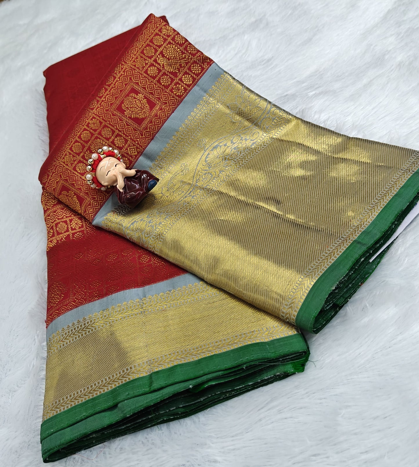Red Korvai Saree with Gold Big Border