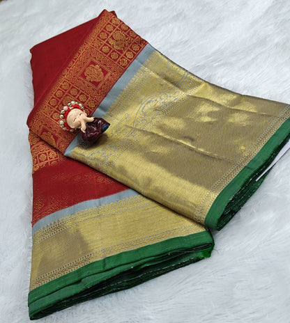 Red Korvai Saree with Gold Big Border