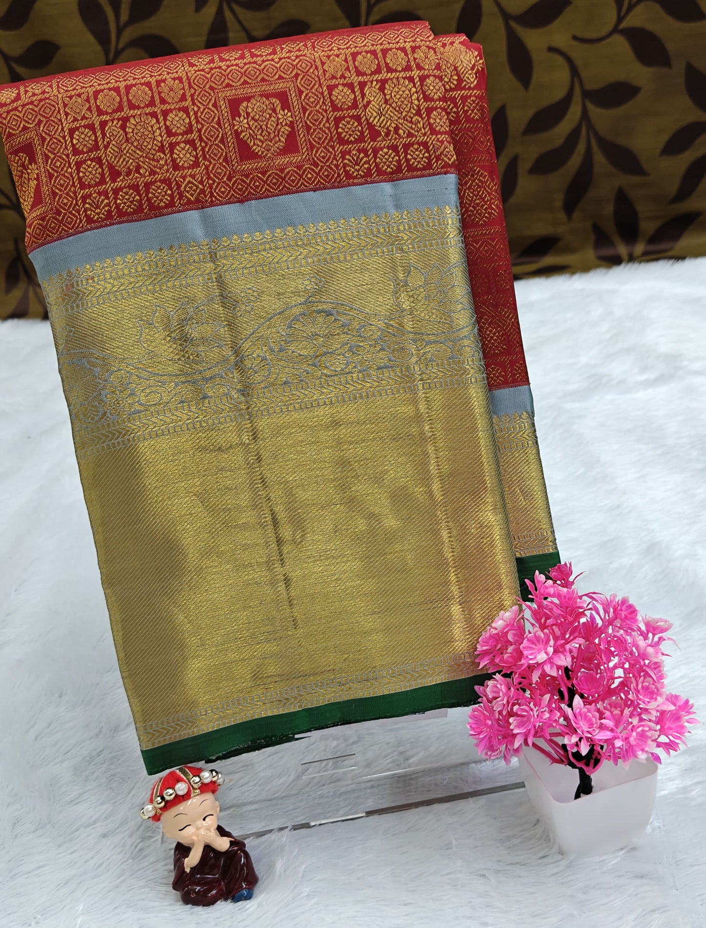 Red Korvai Saree with Gold Big Border