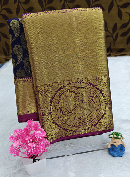 Royal Blue Pure Bridal Saree with Gold Big Border