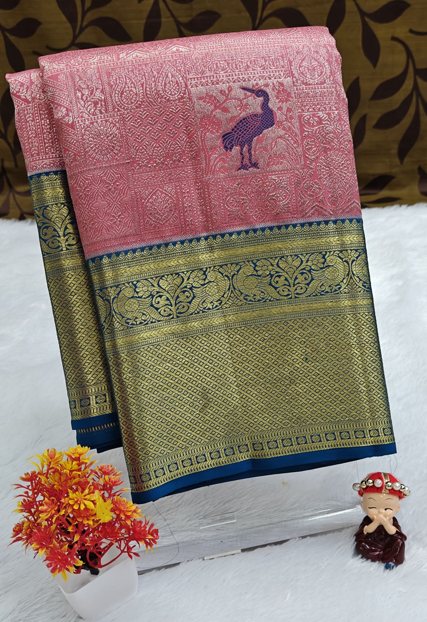 Pink Korvai Saree with Royal Blue Border