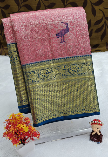 Pink Korvai Saree with Royal Blue Border