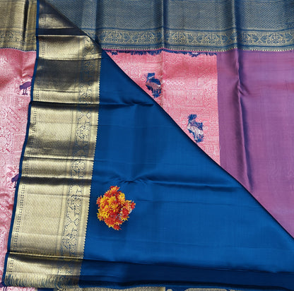 Pink Korvai Saree with Royal Blue Border