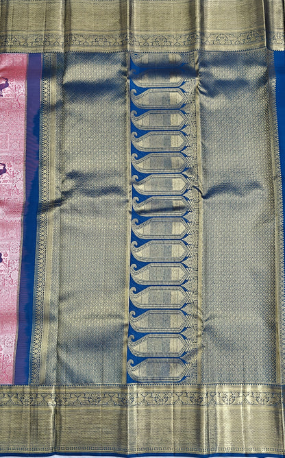 Pink Korvai Saree with Royal Blue Border