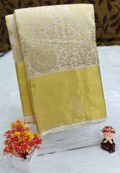 Off-White Pure Bridal Saree with Gold Border