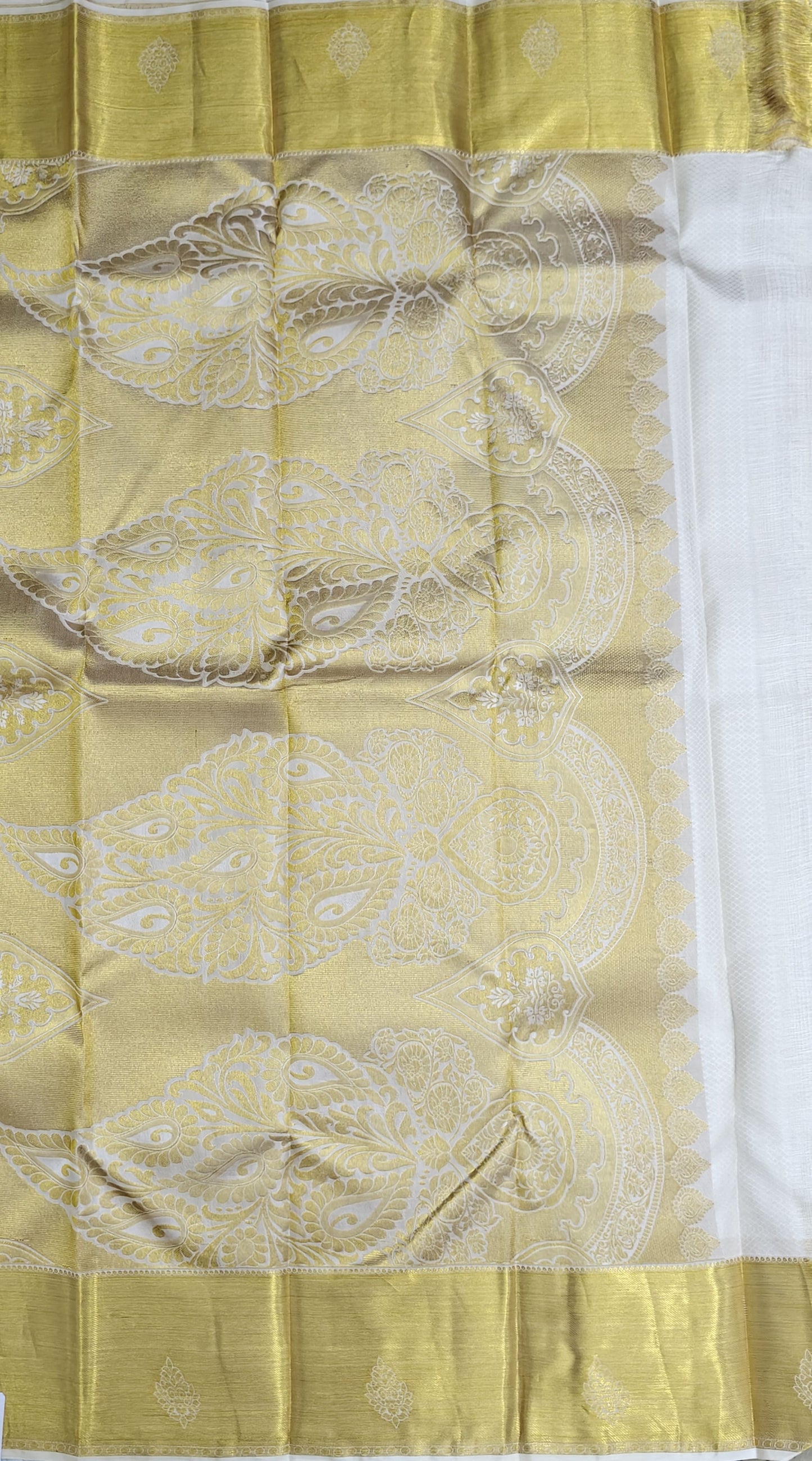 Off-White Pure Bridal Saree with Gold Border