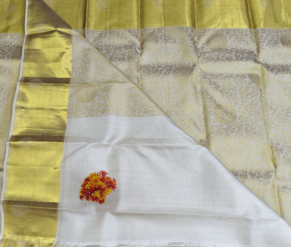 Off-White Pure Bridal Saree with Gold Border
