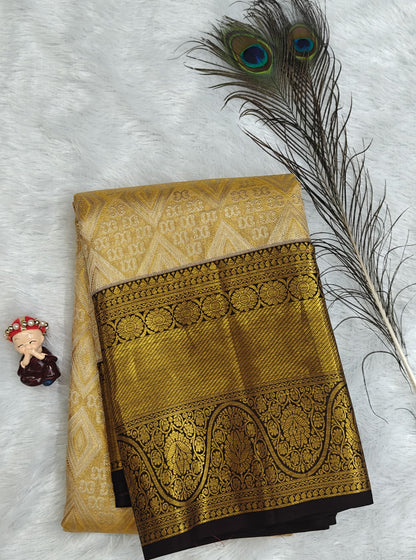 Gold Tissue Saree with Coffee Brown Border