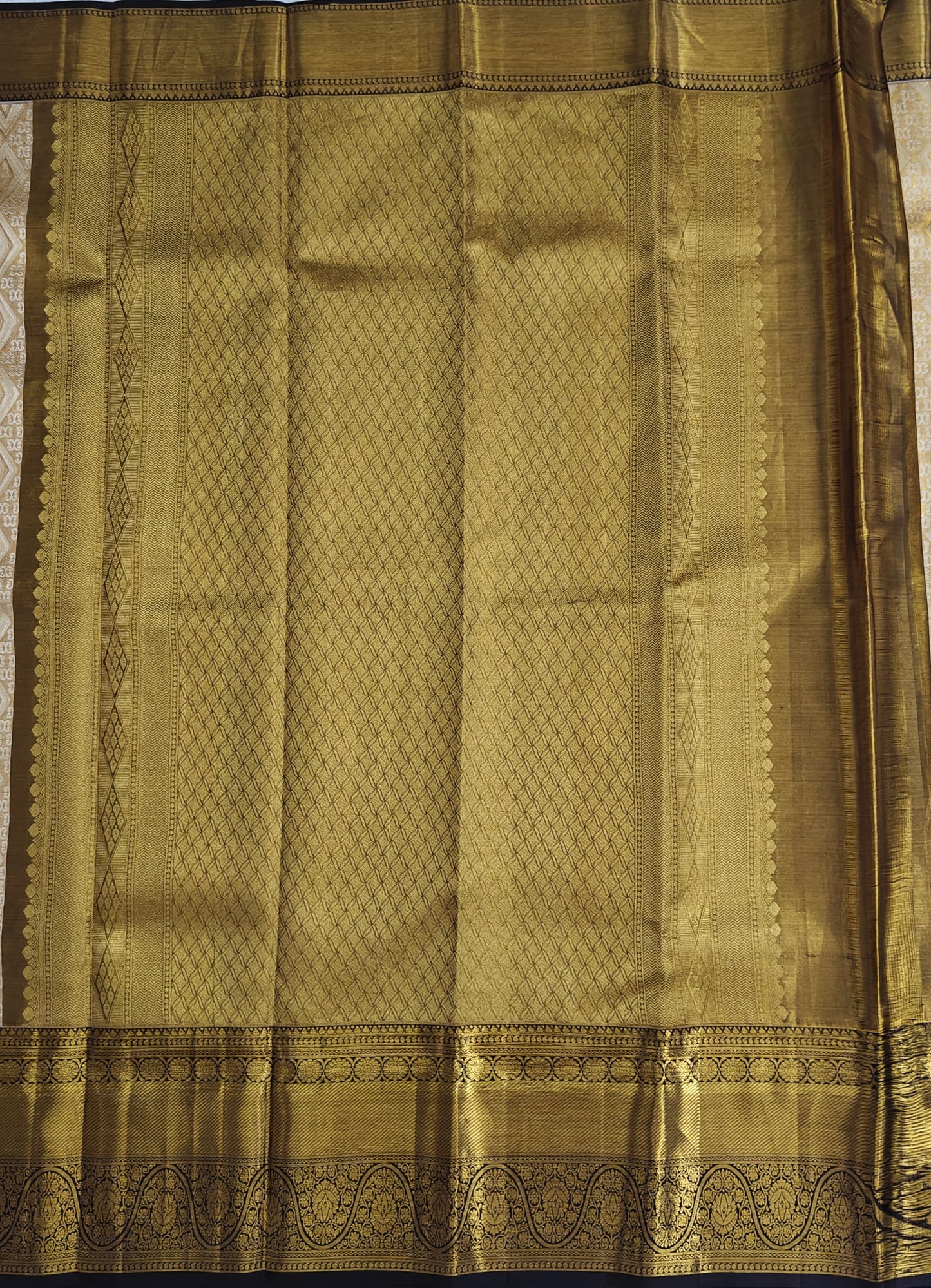 Gold Tissue Saree with Coffee Brown Border