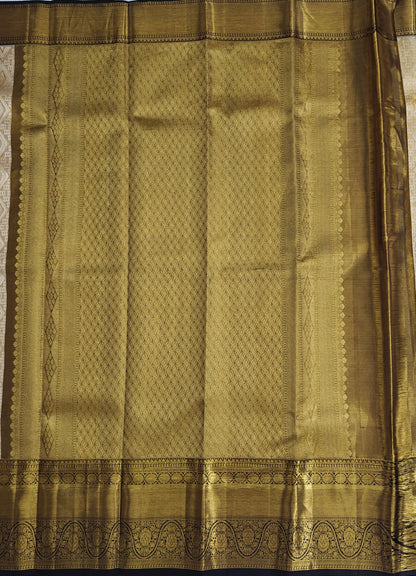 Gold Tissue Saree with Coffee Brown Border