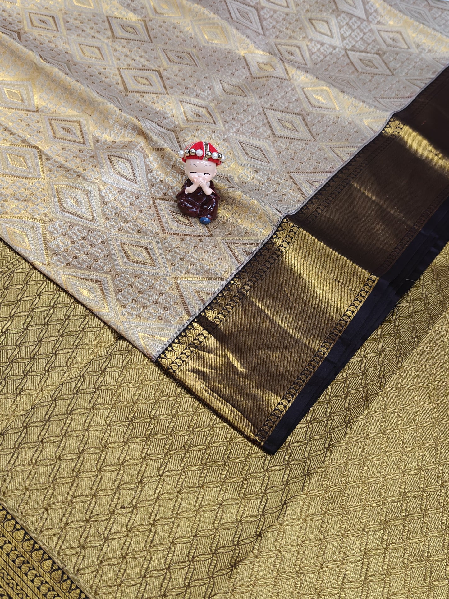 Gold Tissue Saree with Coffee Brown Border