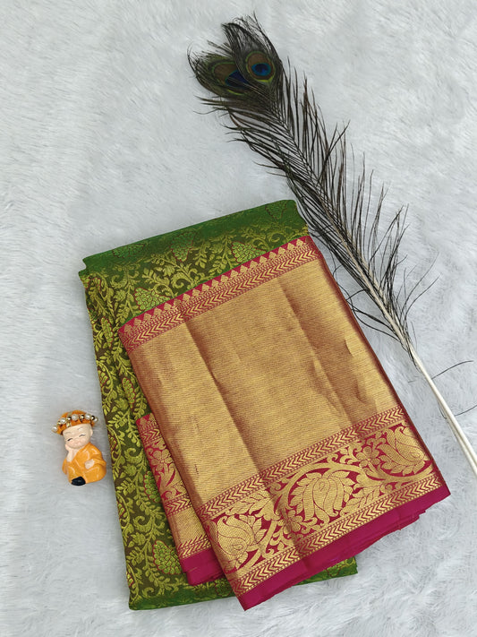 Green Bridal Silk Saree with Rani Pink Border