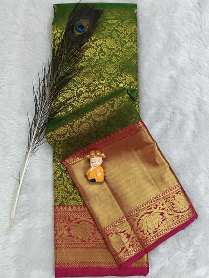 Green Bridal Silk Saree with Rani Pink Border