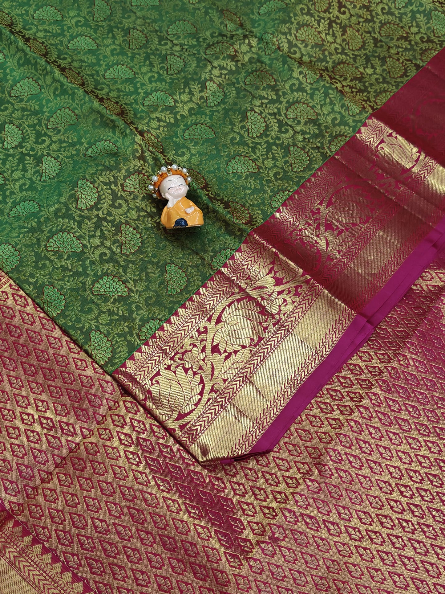 Green Bridal Silk Saree with Rani Pink Border