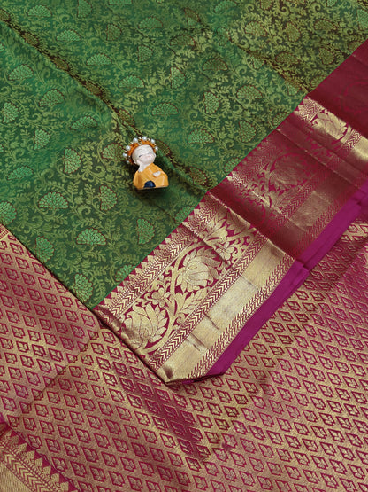 Green Bridal Silk Saree with Rani Pink Border