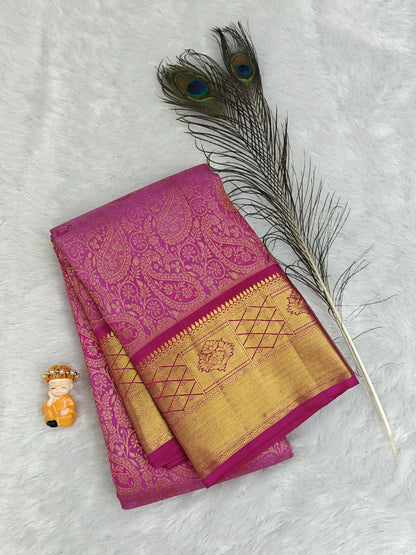 Elegant Pink Bridal Silk Saree with Contrast Pink Border