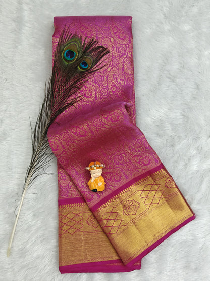 Elegant Pink Bridal Silk Saree with Contrast Pink Border
