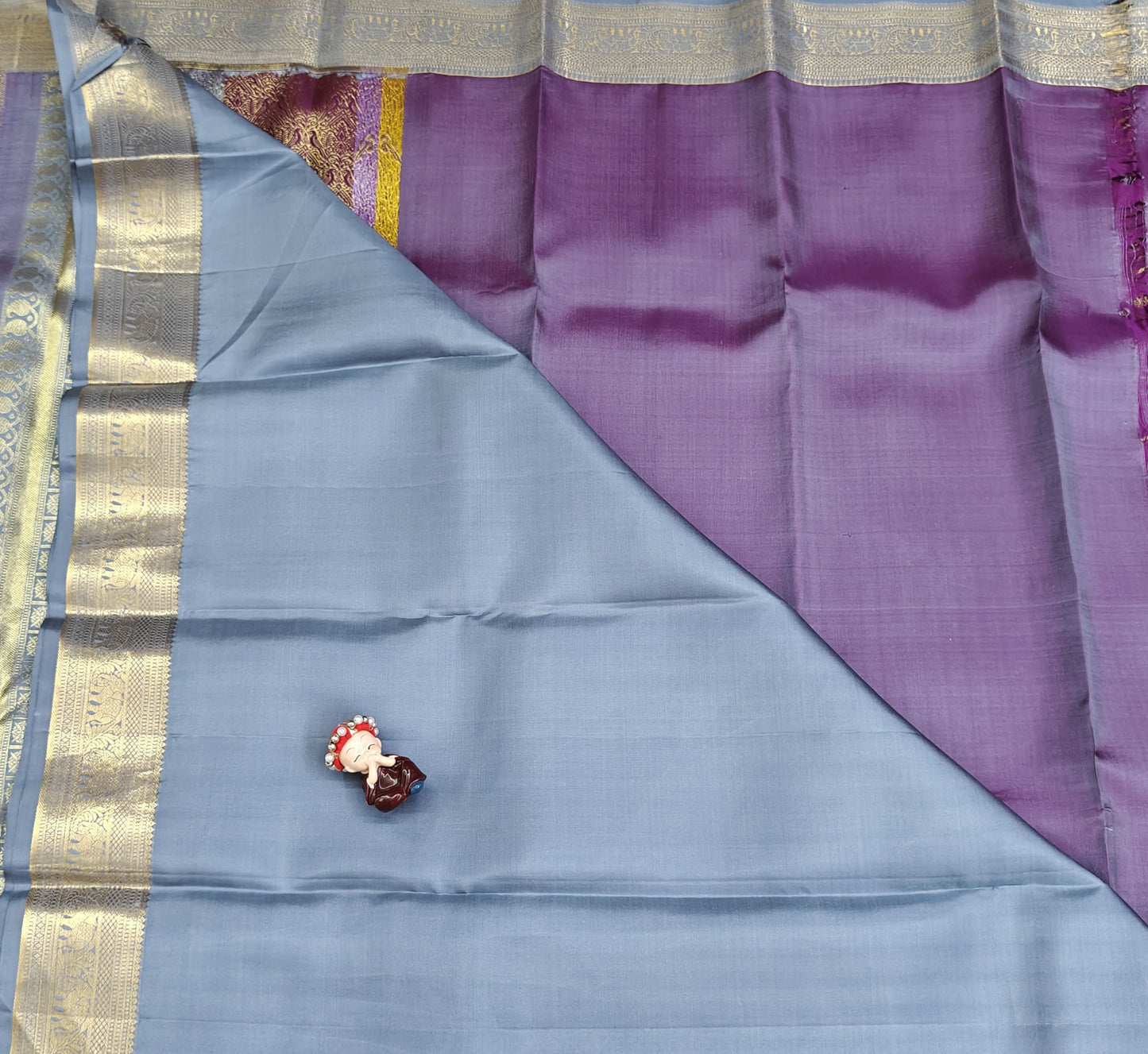 Wine Color Bridal Silk Saree with Pastel Grey Border