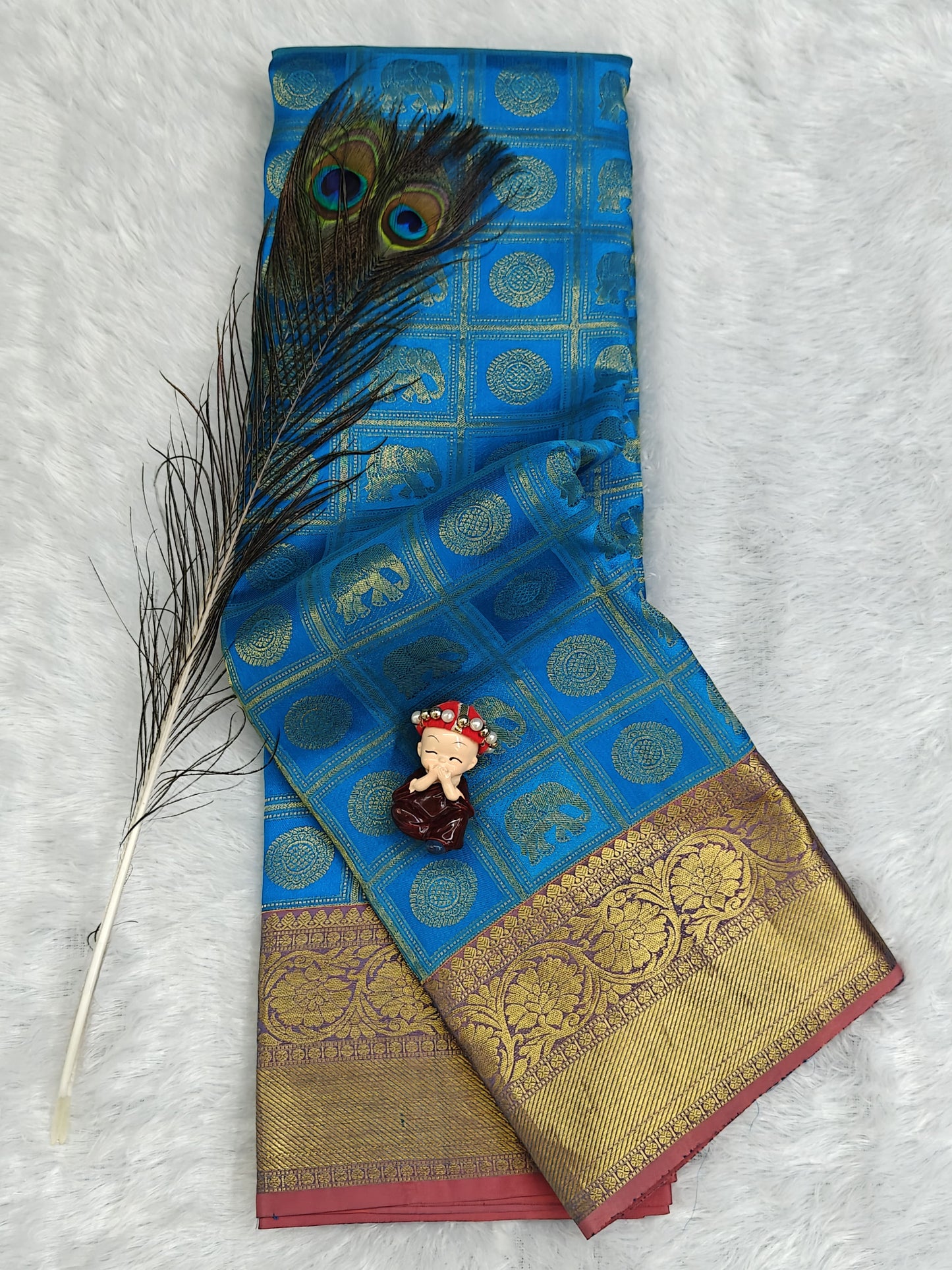 Elegant Blue Bridal Silk Saree with Gold Border