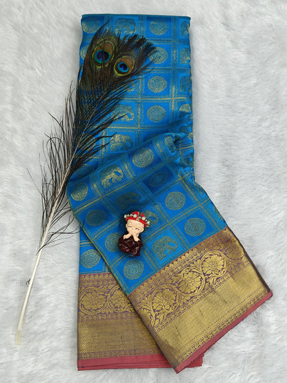 Elegant Blue Bridal Silk Saree with Gold Border