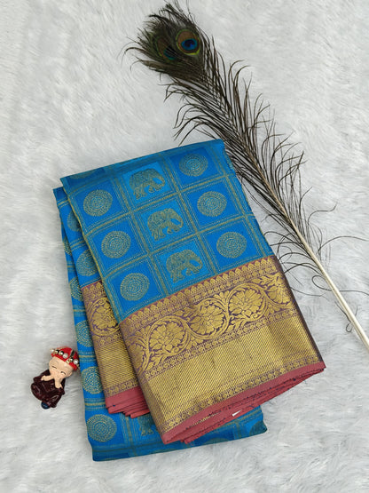 Elegant Blue Bridal Silk Saree with Gold Border