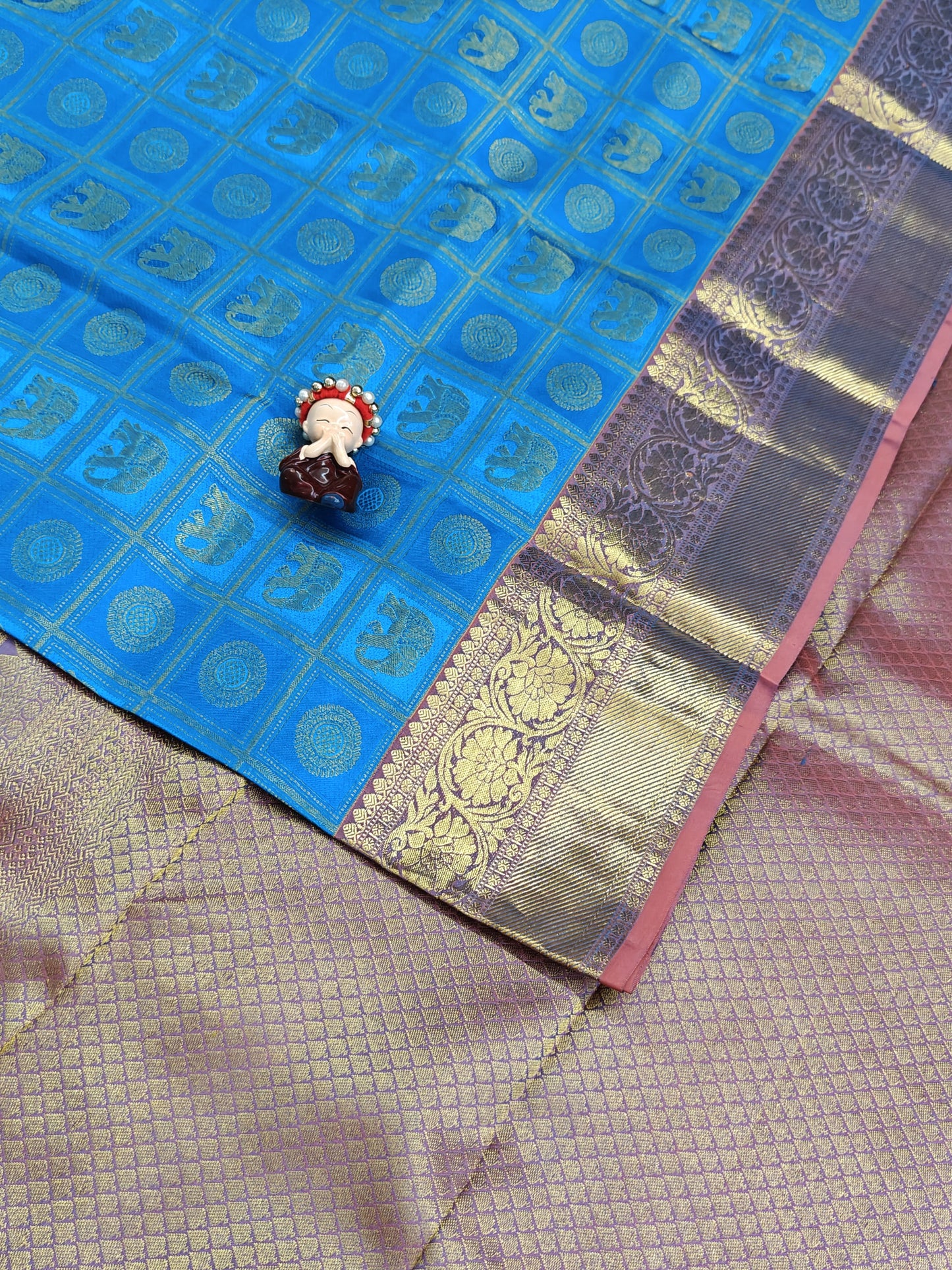 Elegant Blue Bridal Silk Saree with Gold Border
