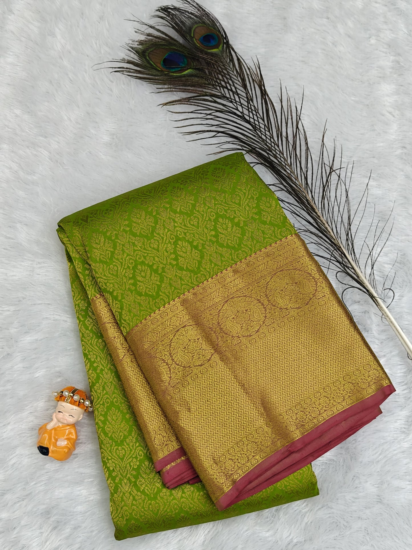 Green Bridal Silk Saree with Gold Border