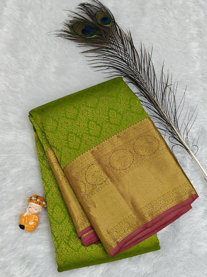 Green Bridal Silk Saree with Gold Border