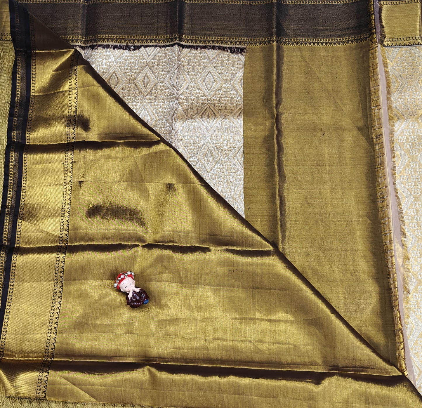 Gold Tissue Saree with Coffee Brown Border