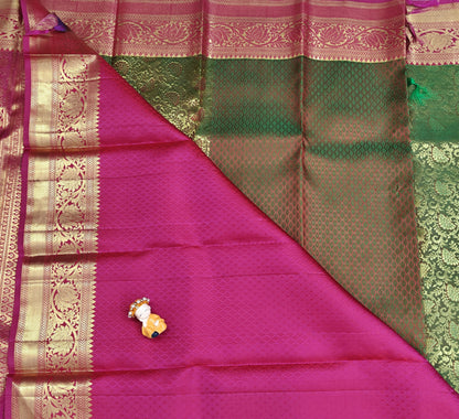 Green Bridal Silk Saree with Rani Pink Border